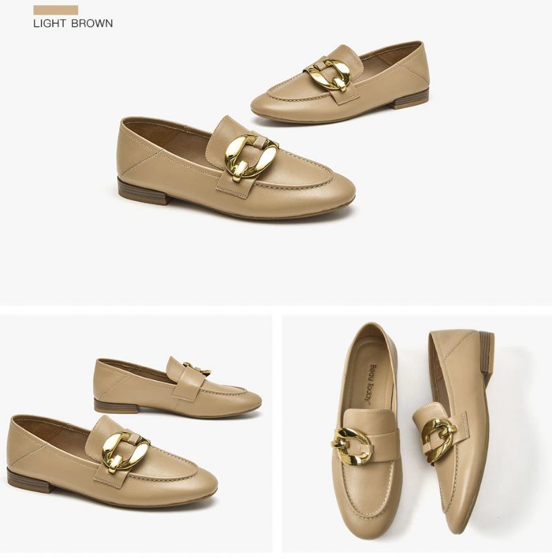 Rinaldi Platta Läder Loaferskor För Kvinnor - Beige