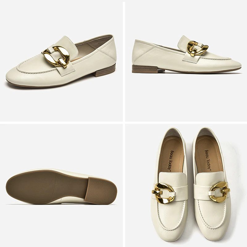 Rinaldi Platta Läder Loaferskor För Kvinnor - Beige