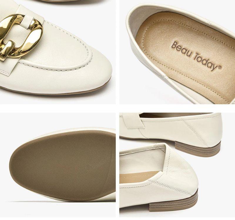 Rinaldi Platta Läder Loaferskor För Kvinnor - Beige