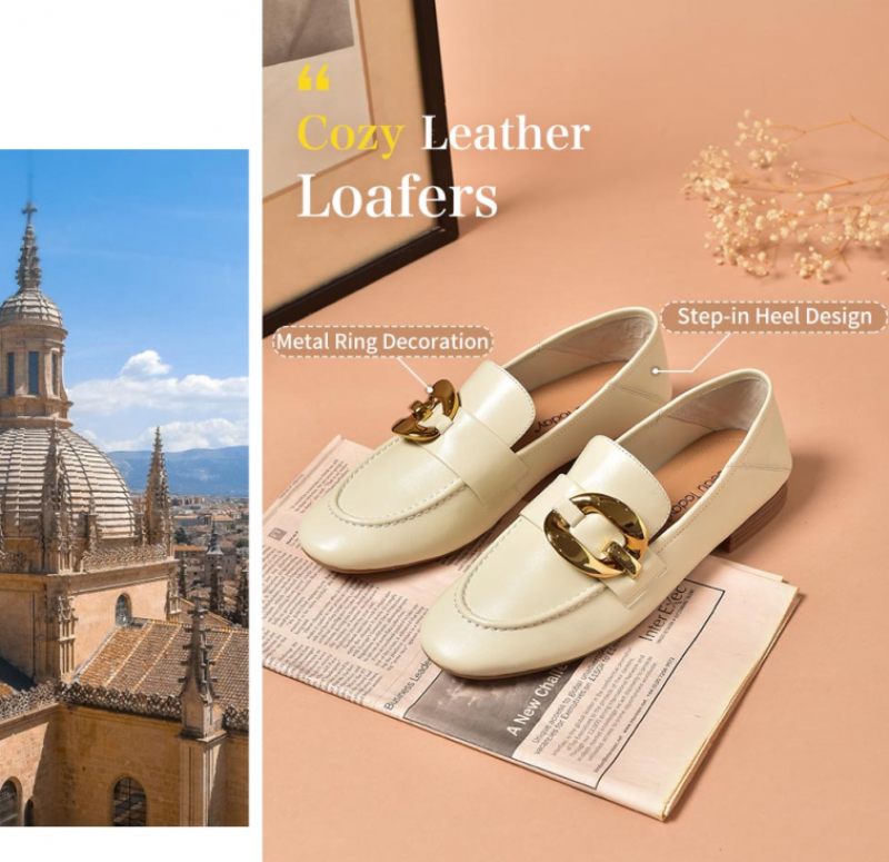 Rinaldi Platta Läder Loaferskor För Kvinnor - Beige