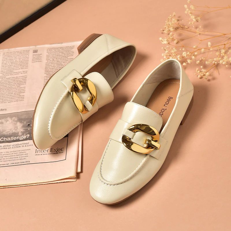 Rinaldi Platta Läder Loaferskor För Kvinnor - Beige