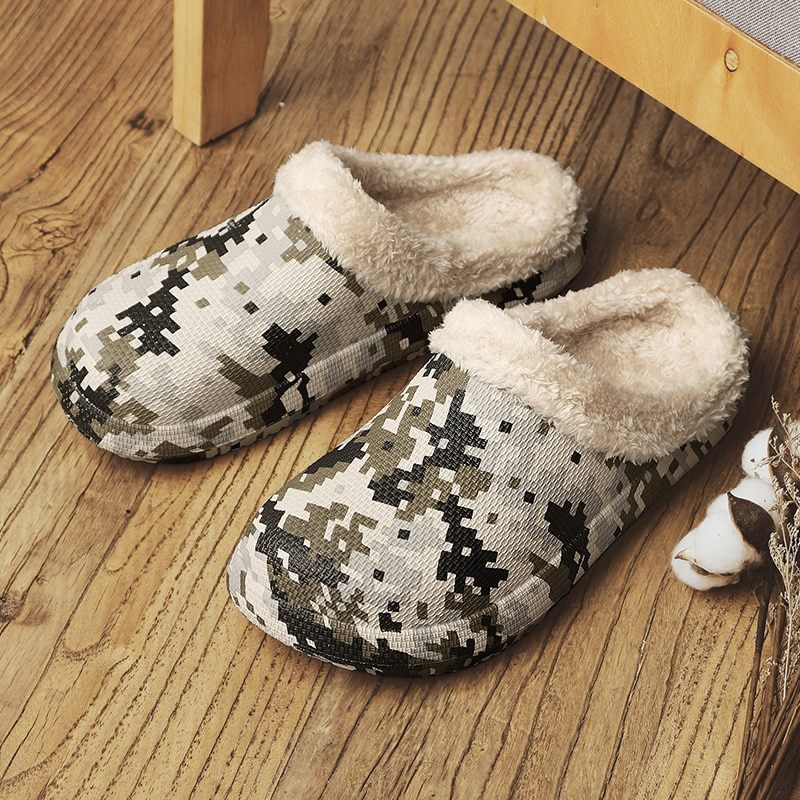Rödbrun Varma Tofflor För Män - Beige