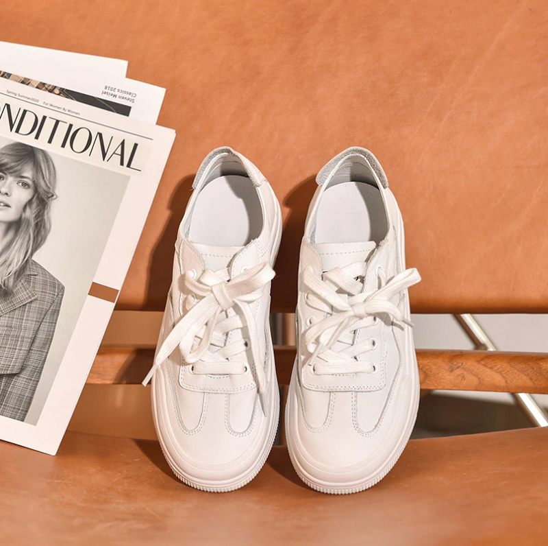 Rosie Dam Sneakers Platt Äkta Läder - Vit