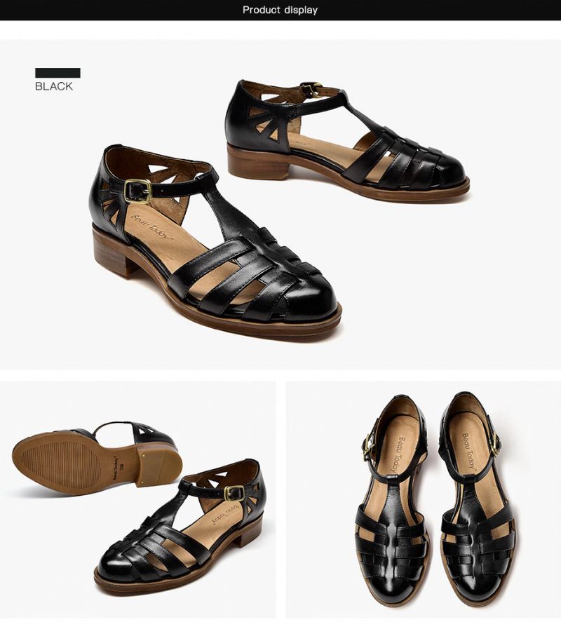 Rosmy Sandal För Damer Av Hög Kvalitet Med Läder Med Spännband - Svart