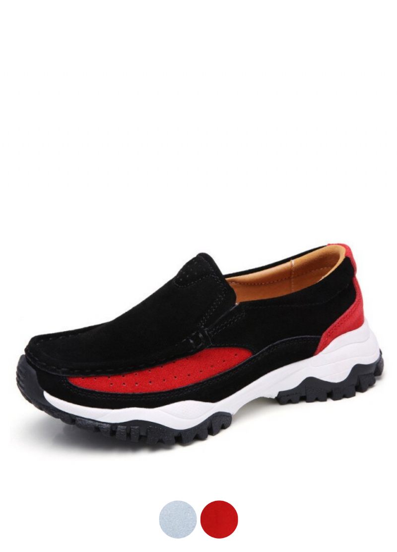 Rosner Läderplattform Slip-on Svarta Sneakers För Kvinnor