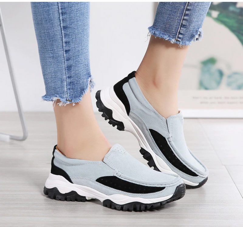 Rosner Läderplattform Slip-on Svarta Sneakers För Kvinnor - Svart