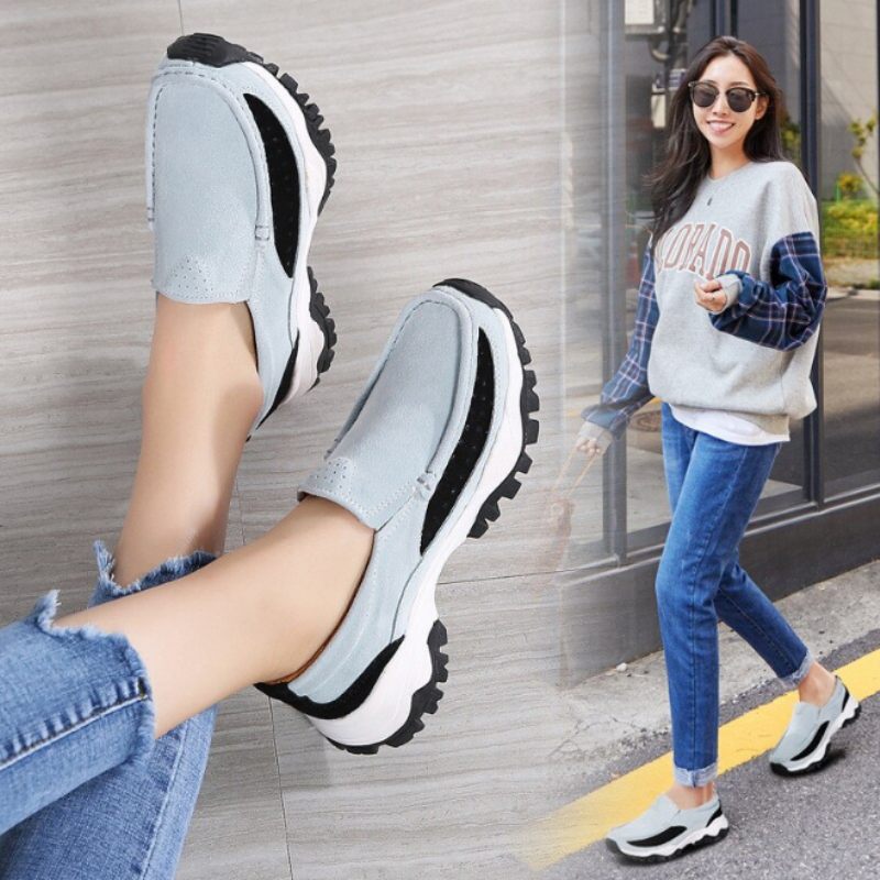 Rosner Läderplattform Slip-on Svarta Sneakers För Kvinnor - Svart