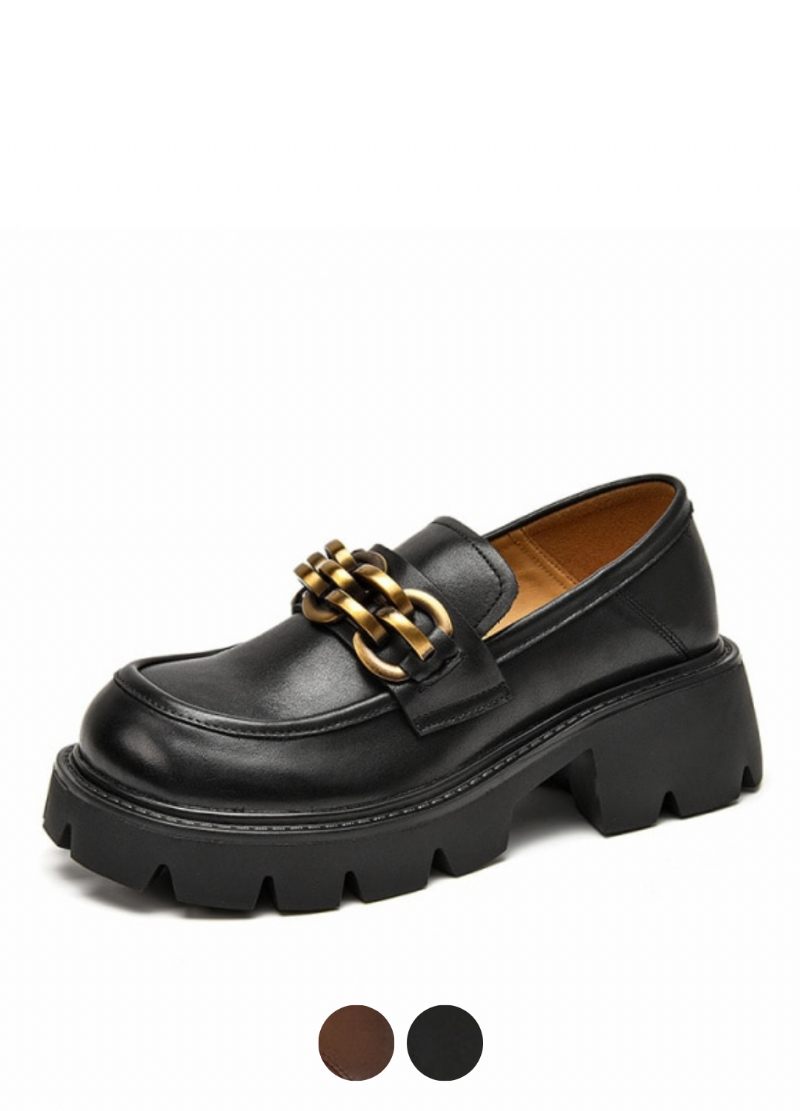 Rubby Damer Med Rund Tå Platform Svarta Loafer Skor