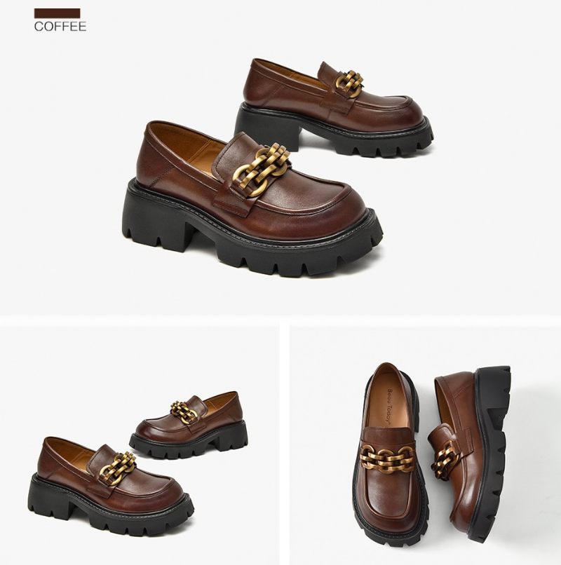 Rubby Damer Med Rund Tå Platform Svarta Loafer Skor - Kaffe