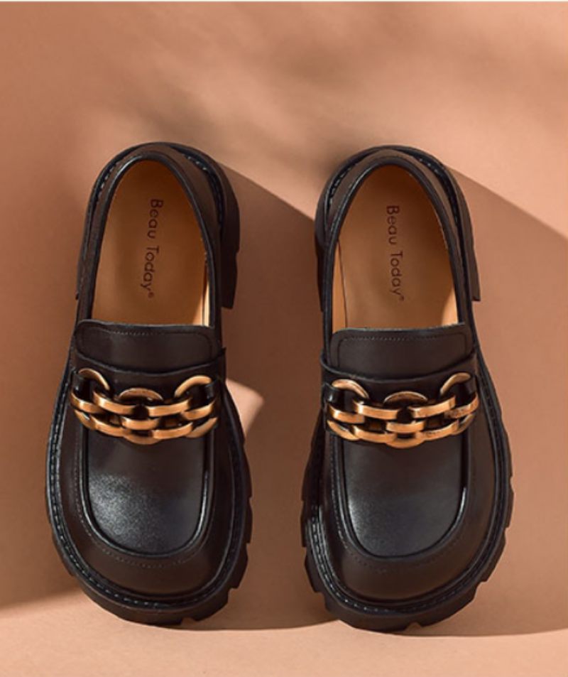 Rubby Damer Med Rund Tå Platform Svarta Loafer Skor - Kaffe