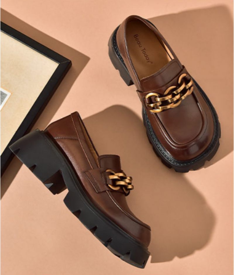 Rubby Rund Toe Platform Loafer För Kvinnor - Kaffe