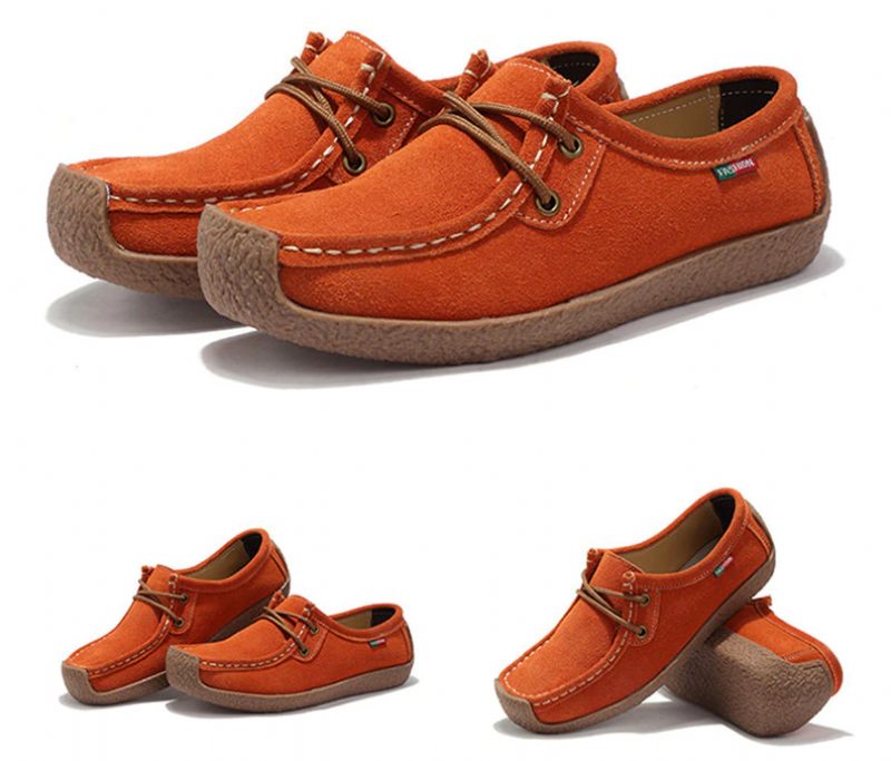 Salvador Loafer Skor I Läder Med Snörning För Kvinnor - Orange