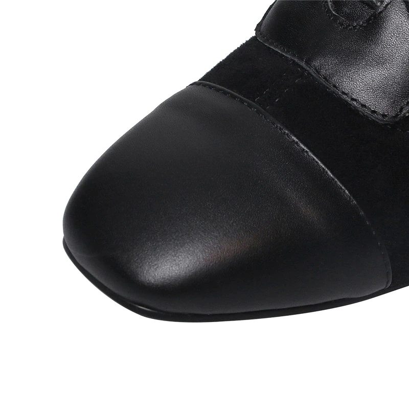 Santy Knähöga Kängor I Läder För Kvinnor - Black Velvet