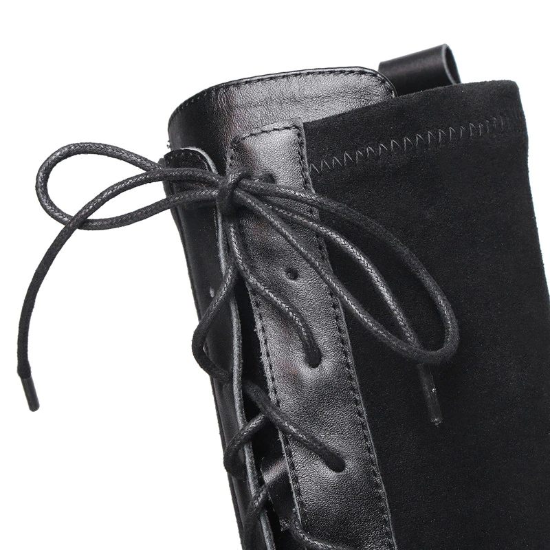 Santy Knähöga Kängor I Läder För Kvinnor - Black Velvet