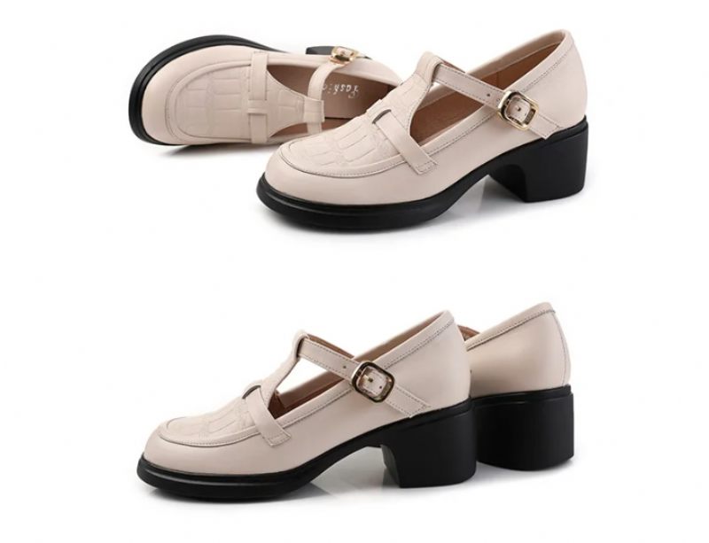 Sara Pumps Med Fyrkantig Klack För Kvinnor - Beige