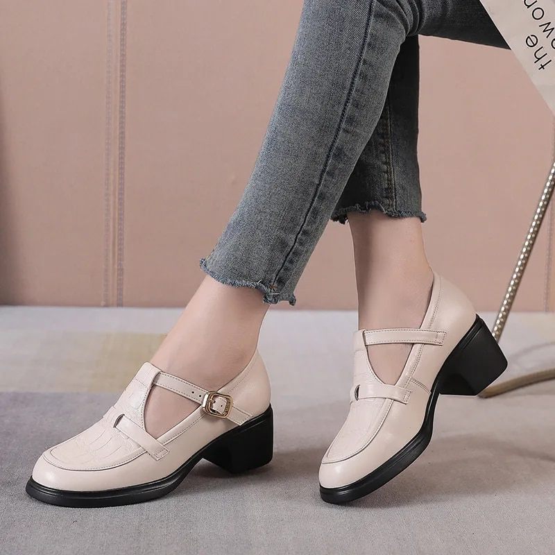 Sara Pumps Med Fyrkantig Klack För Kvinnor - Beige