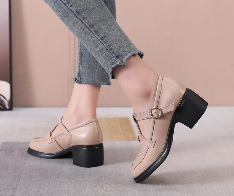 Sara Pumps Med Fyrkantig Klack För Kvinnor - Beige