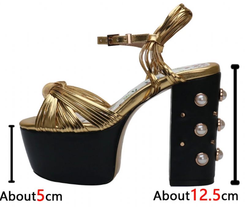 Sharif Vintage Fashion Platform Klackar För Kvinnor - Guld