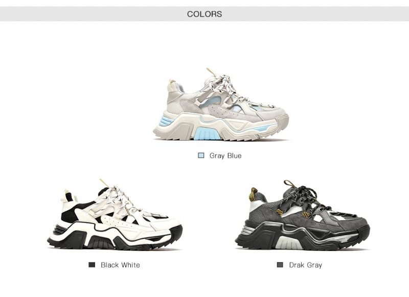 Sinay Läder Sneaker Platform Sole Skor För Kvinnor - Grå Blå