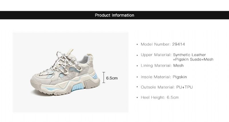 Sinay Läder Sneaker Platform Sole Skor För Kvinnor - Grå Blå