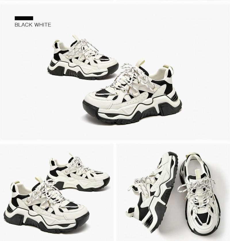 Sinay Läder Sneaker Platform Sole Skor För Kvinnor - Grå Blå