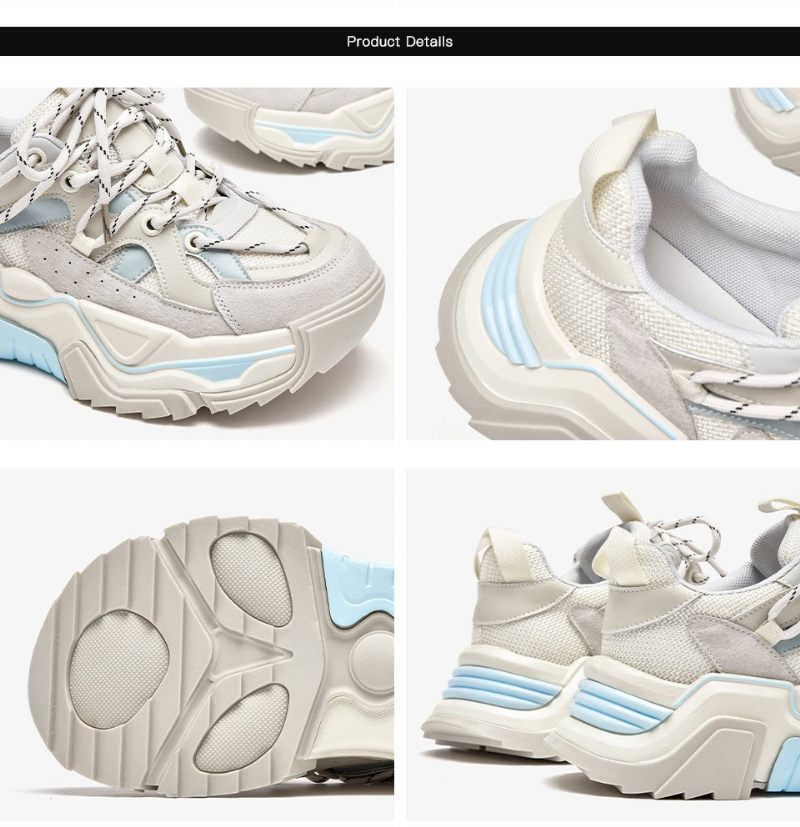 Sinay Läder Sneaker Platform Sole Skor För Kvinnor - Grå Blå