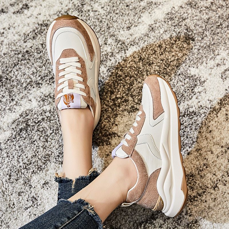 Stefany Sneaker I Platt Läder För Kvinnor - Aprikos