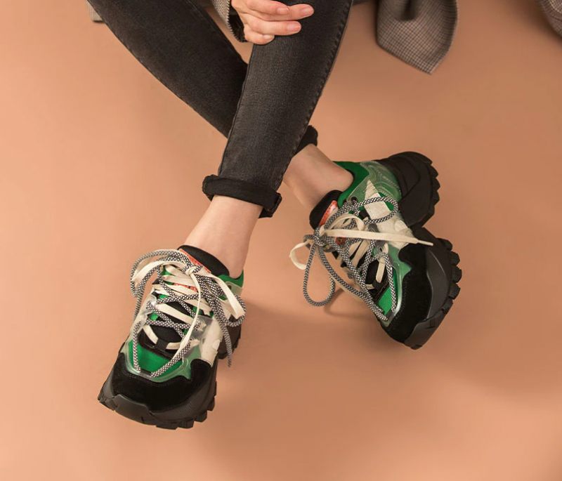 Steff Sneakerskor I Läder För Kvinnor - Svart Grön