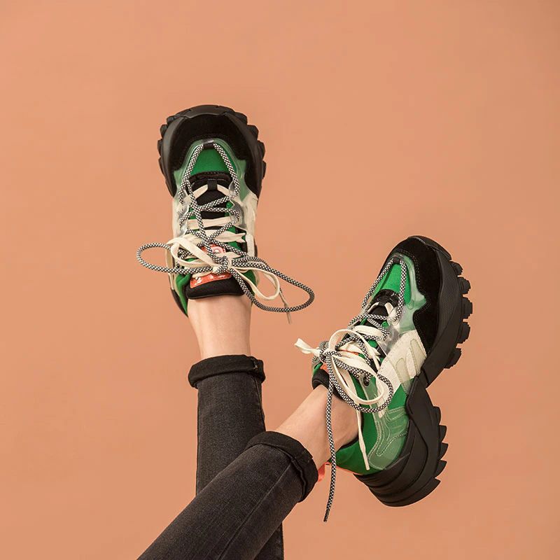 Steff Sneakerskor I Läder För Kvinnor - Svart Grön