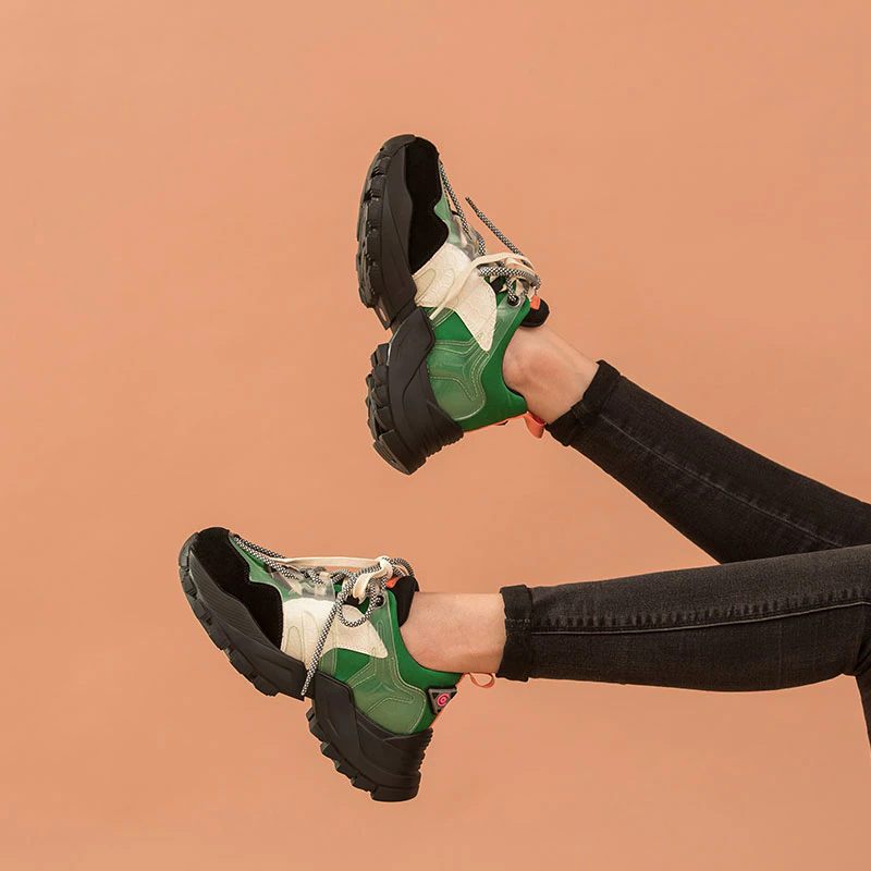 Steff Sneakerskor I Läder För Kvinnor - Svart Grön