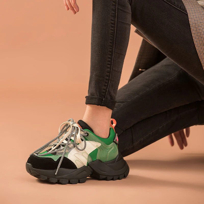 Steff Sneakerskor I Läder För Kvinnor - Svart Grön