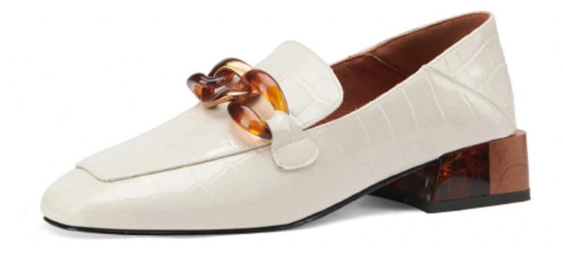 Susex Chunky Häl Läder Loafer Skor För Kvinnor - Beige
