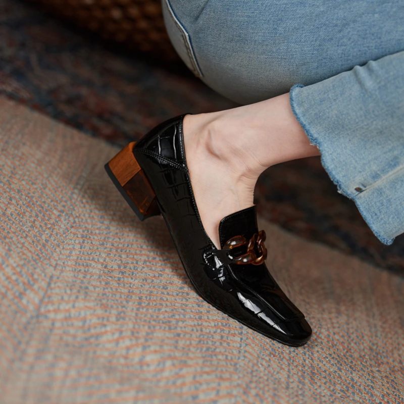 Susex Chunky Häl Läder Loafer Skor För Kvinnor - Beige
