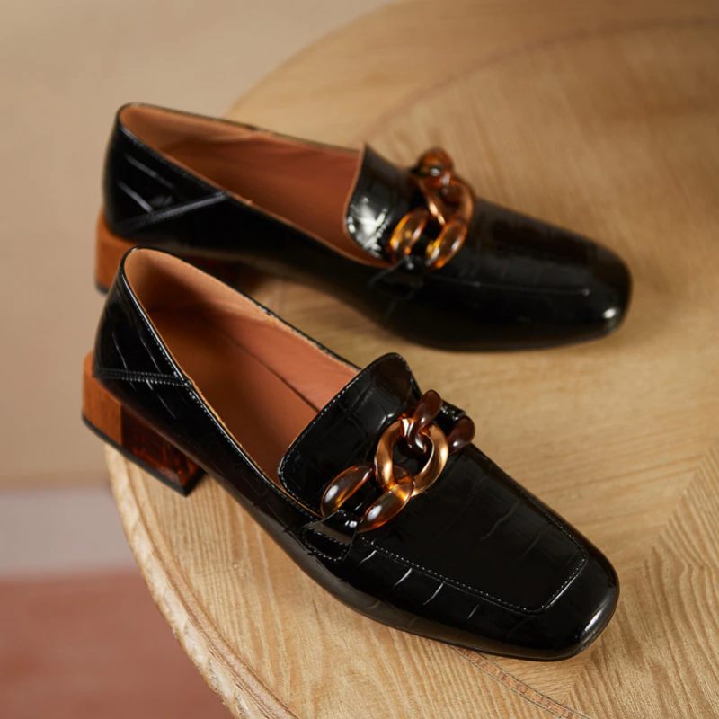 Susex Chunky Häl Läder Loafer Skor För Kvinnor - Beige