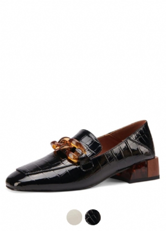 Susex Kvinnors Chunky Heel Leather Black Loafer