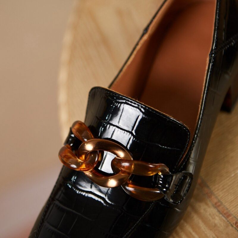 Susex Kvinnors Chunky Heel Leather Black Loafer - Svart
