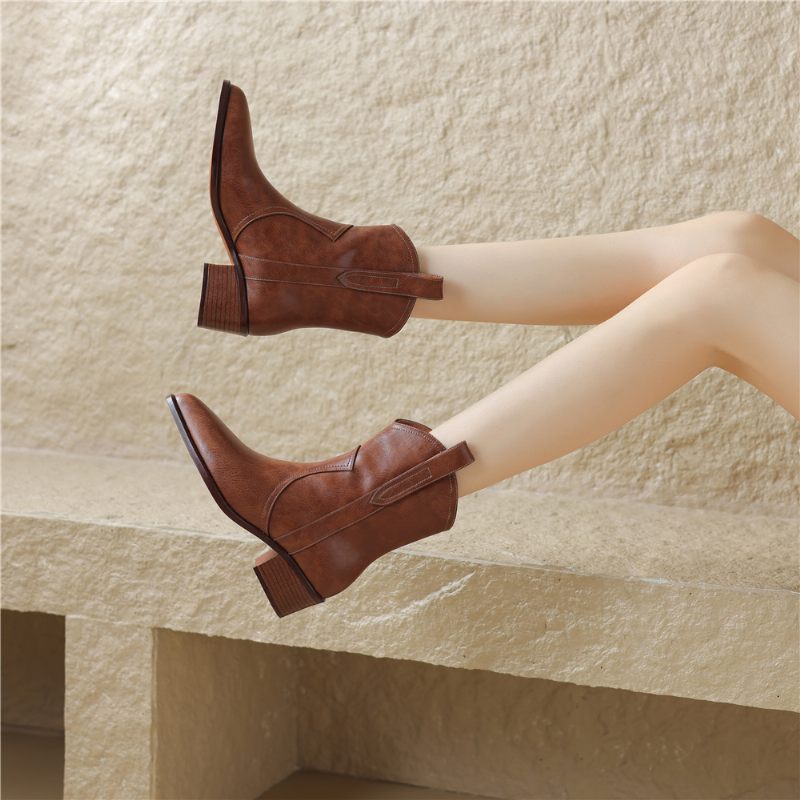 Taila Chelsea Short Boots För Kvinnor - Brun sammet