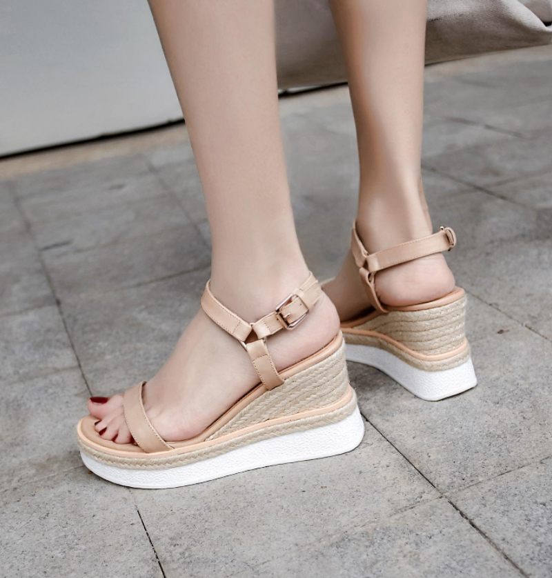Tango Sandal I Läder Med Kil För Kvinnor - Aprikos