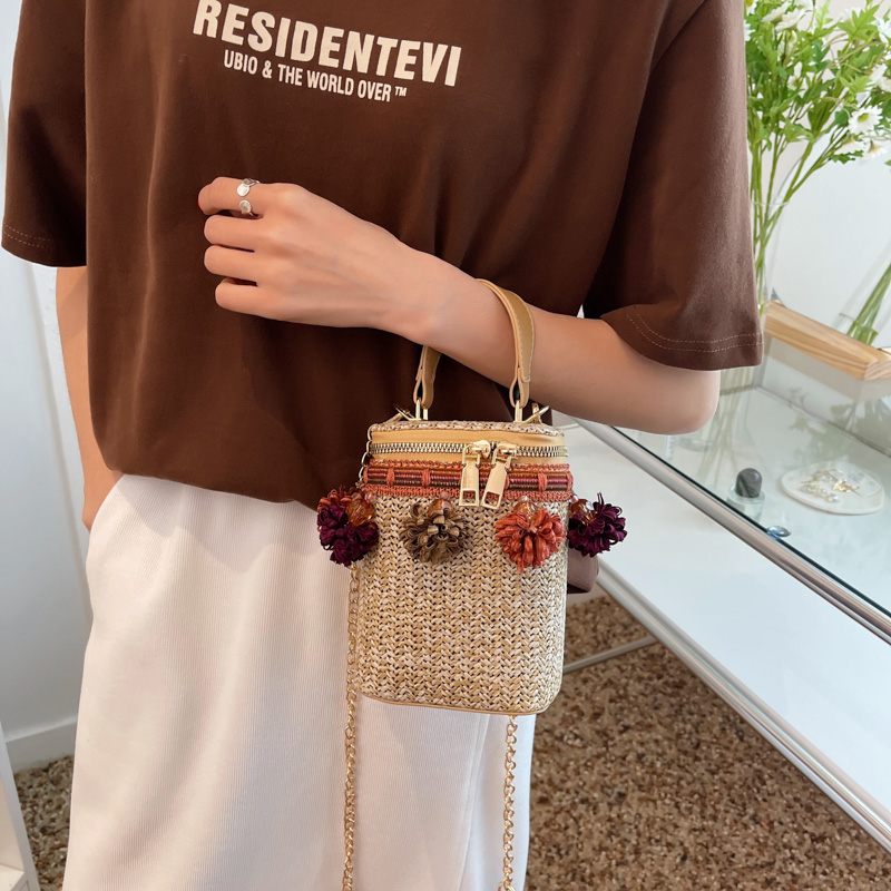 Tintin Mini Woven Summer Shoulder Handväska För Kvinnor - Vit