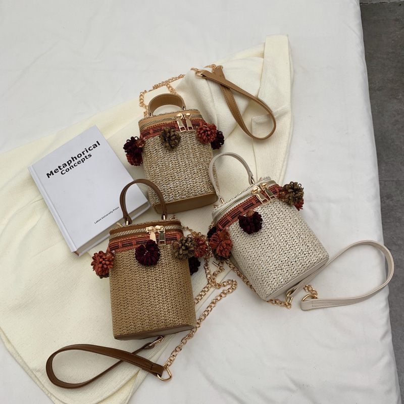 Tintin Mini Woven Summer Shoulder Handväska För Kvinnor - Vit