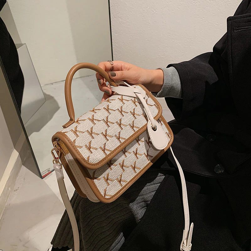 Vernon Crossbody-handväska Med Kort Handtag För Kvinnor - Vit med Khaki