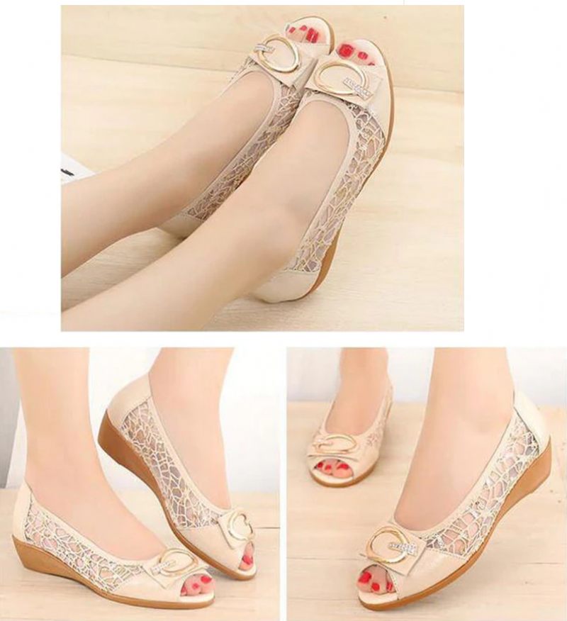 Victoria Lädersandal För Kvinnor Med Spets - Beige