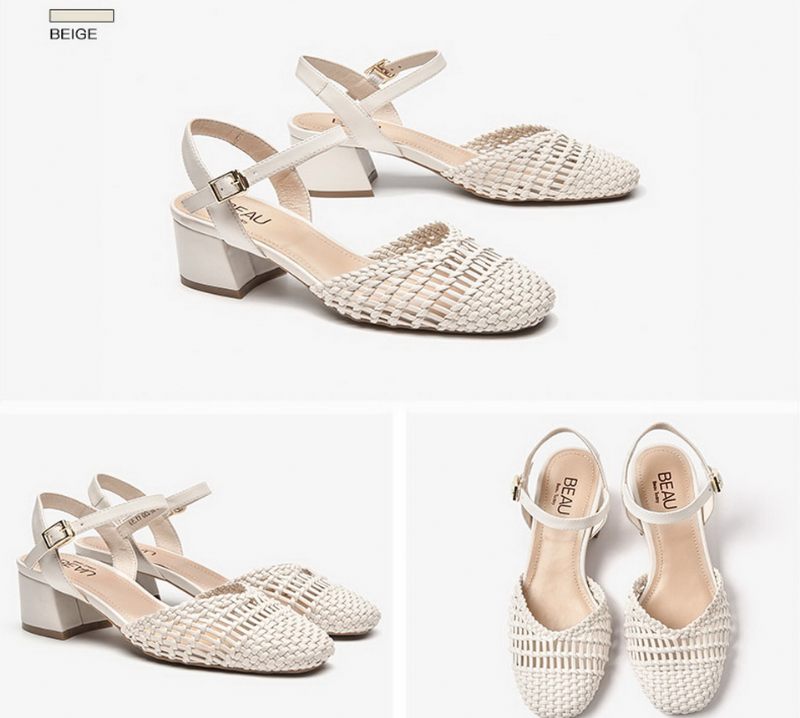 Victorina Lädersandal Med Fyrkantig Tå För Kvinnor - Beige