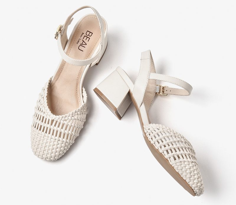 Victorina Lädersandal Med Fyrkantig Tå För Kvinnor - Beige