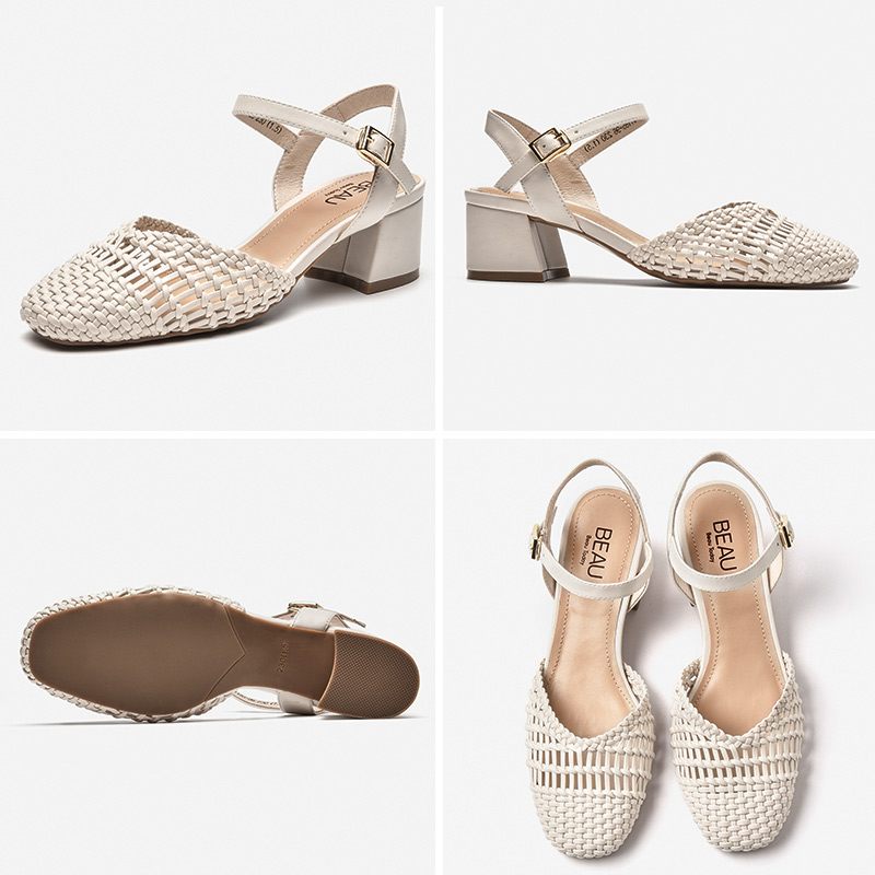 Victorina Lädersandal Med Fyrkantig Tå För Kvinnor - Beige