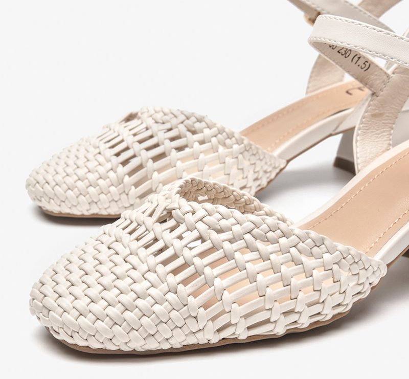 Victorina Lädersandal Med Fyrkantig Tå För Kvinnor - Beige