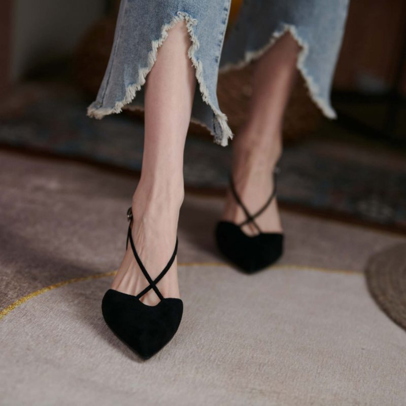 Vika Lädersandal Med Spetsad Tå För Kvinnor - Beige