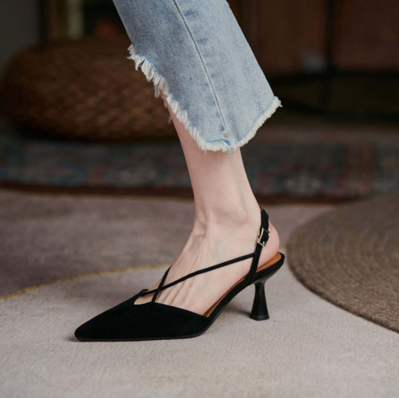Vika Lädersandal Med Spetsad Tå För Kvinnor - Beige