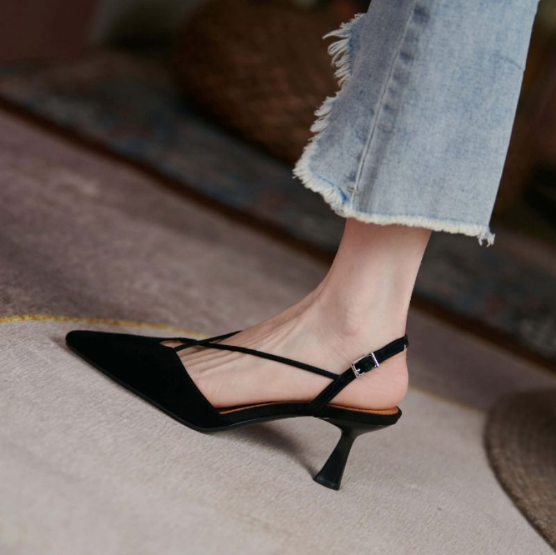 Vika Lädersandal Med Spetsad Tå För Kvinnor - Beige