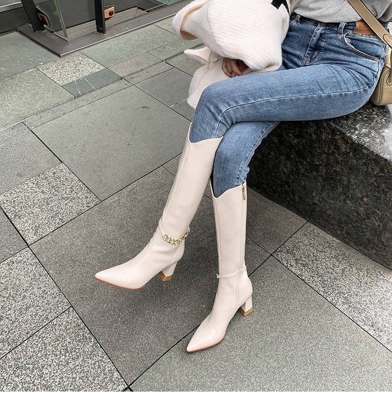 Virginia Knähöga Klackskor För Kvinnor - Beige Inte Päls